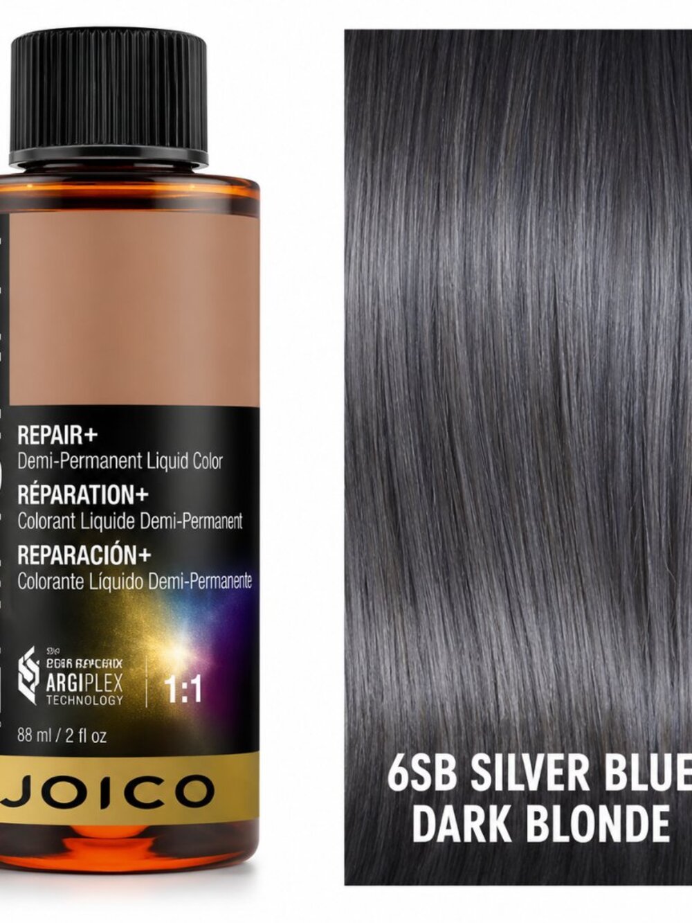 Joico LumiShine Demi-Permanent Liquid Color 6SB Silver Blue Dark Blonde – 2 oz